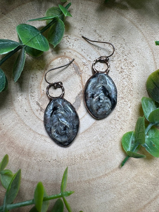 Larvikite Yoni Earrings | Copper Ashes