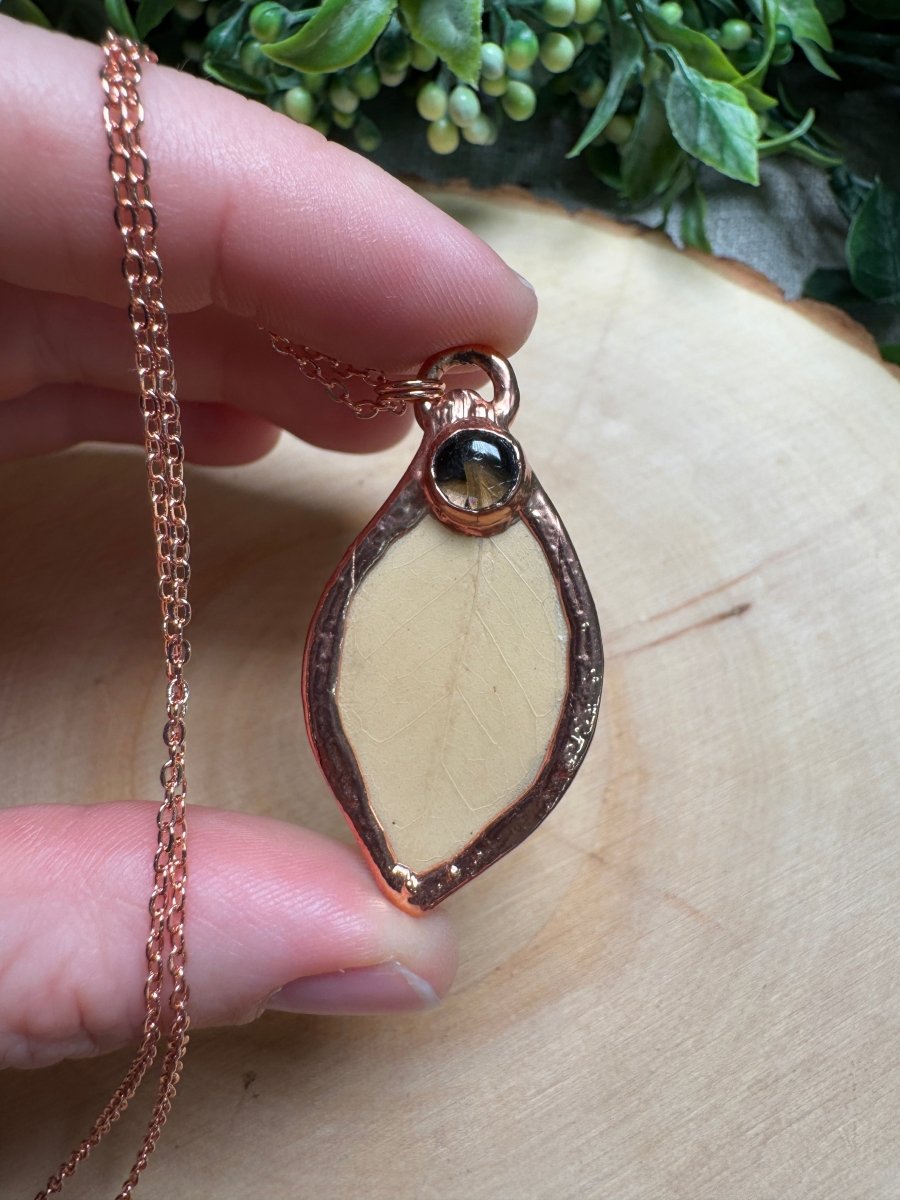 Leaf and Smoky Quartz Necklace | Copper Ashes