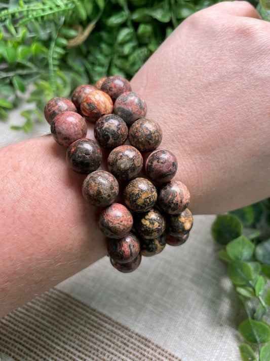 Leopard Skin Jasper 12mm Beaded Bracelet | Copper Ashes