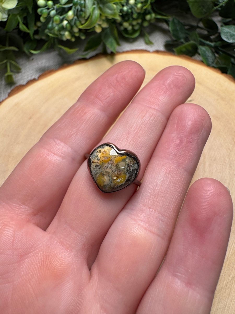 Leopard Skin Jasper Heart Ring Size 7 | Copper Ashes