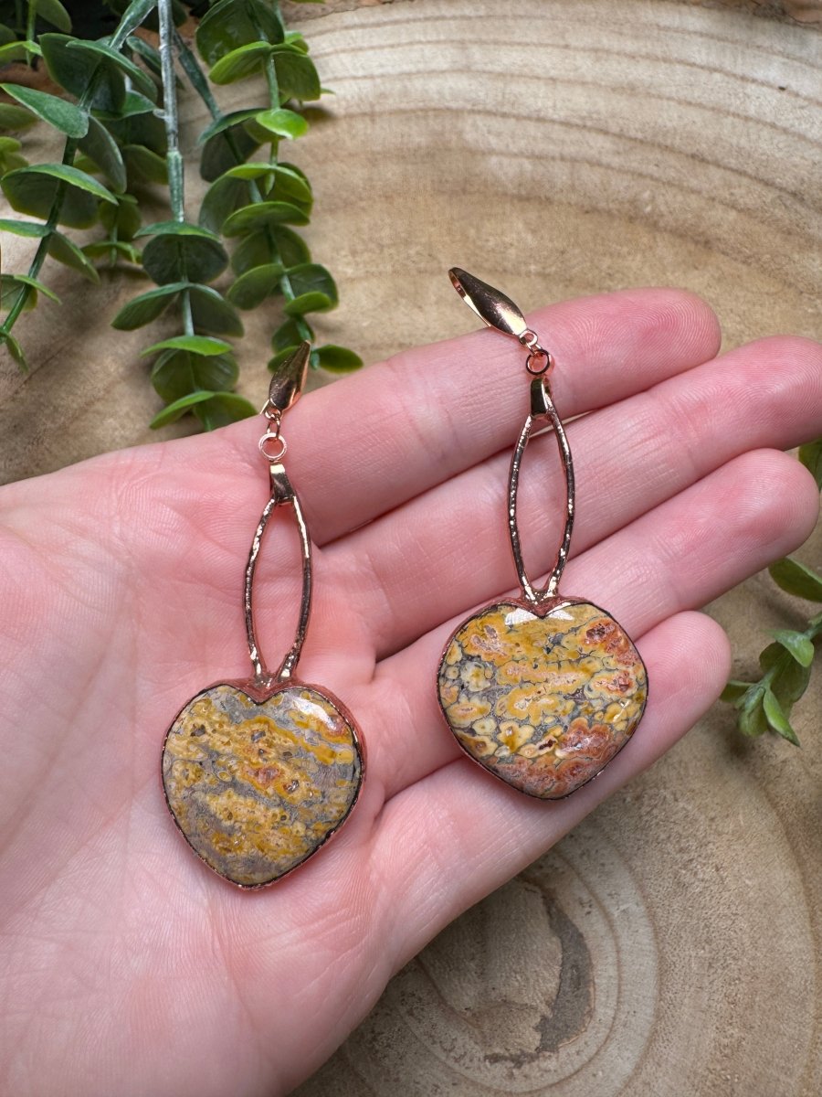 Leopardskin Jasper Heart Earrings | Copper Ashes