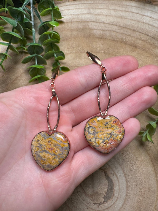 Leopardskin Jasper Heart Earrings | Copper Ashes