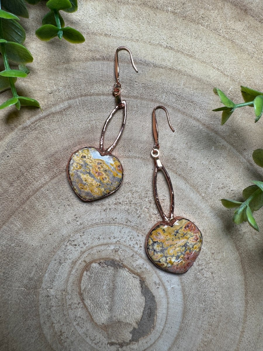 Leopardskin Jasper Heart Earrings | Copper Ashes