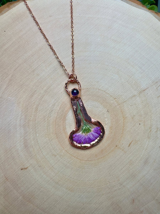 Liliane - Amethyst and Flower Necklace | Copper Ashes