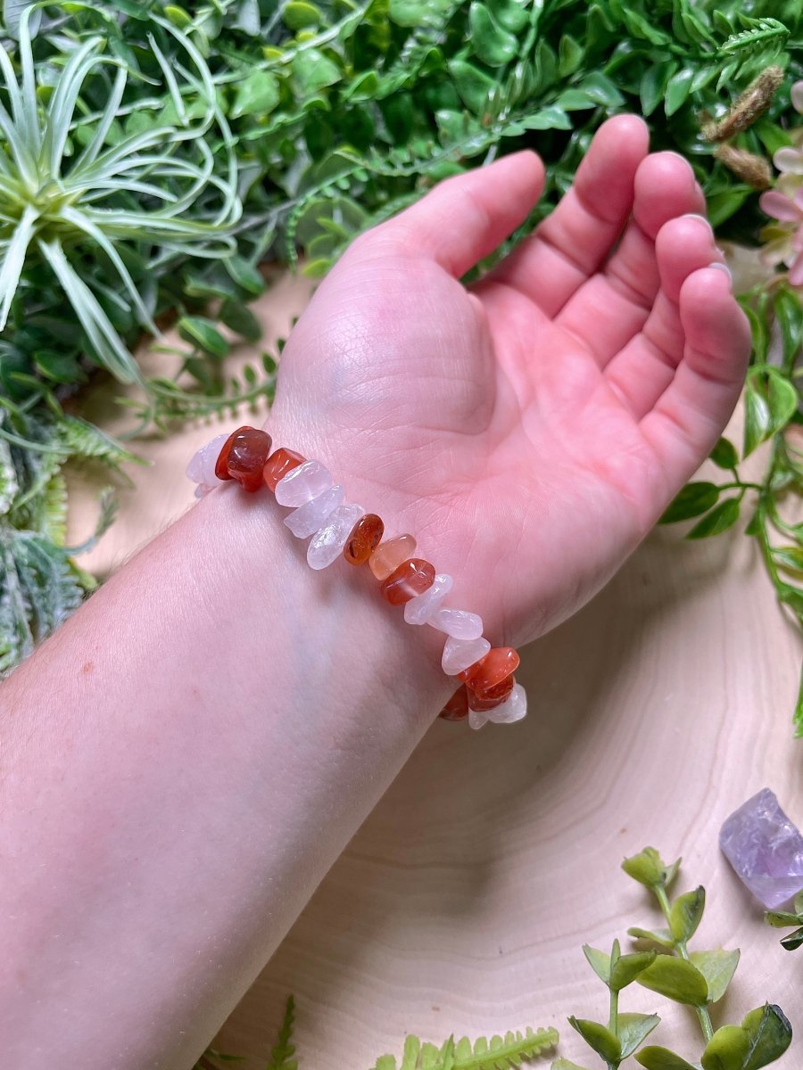 Love and Passion Chip Bracelet made with Carnelian and Rose Quartz | Copper Ashes