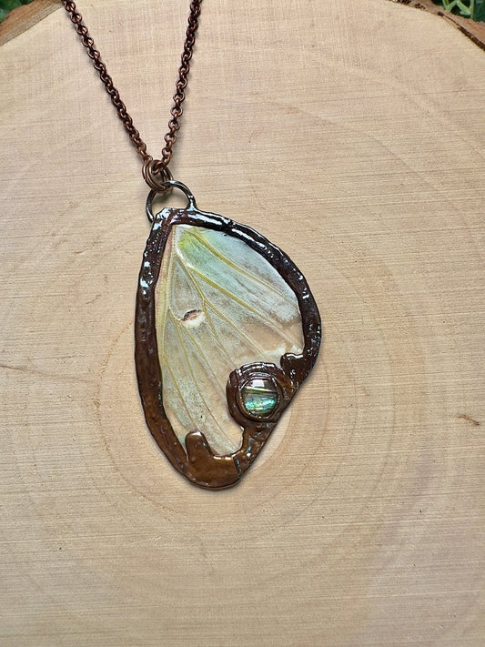 Luna Moth Wing and Abalone Necklace | Copper Ashes