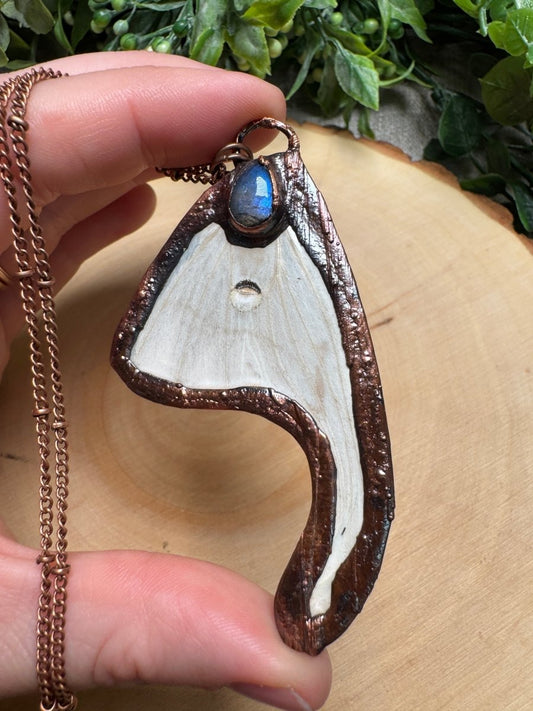 Luna Moth Wing and Labradorite Necklace | Copper Ashes