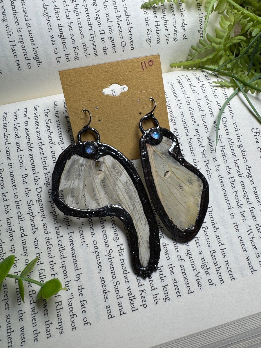 Luna Moth Wing and Moonstone Earrings | Copper Ashes