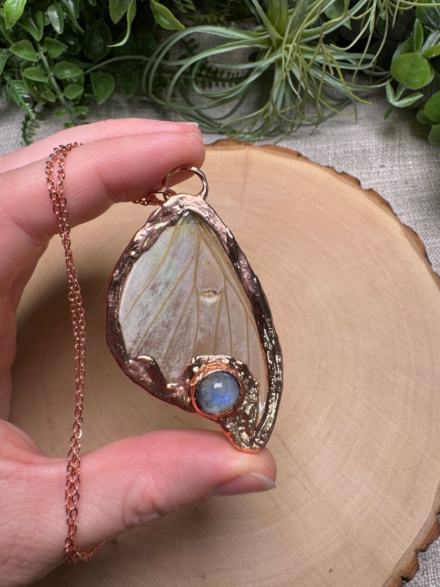 Luna Moth Wing and Moonstone Necklace | Copper Ashes
