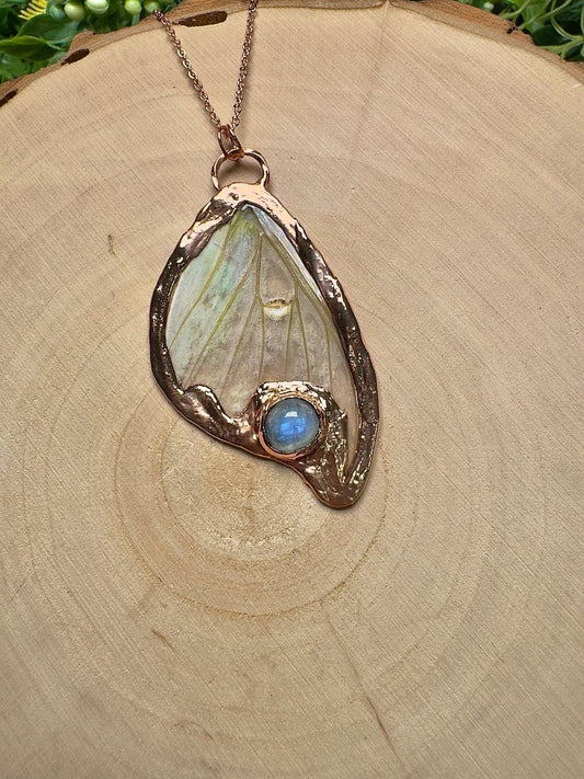 Luna Moth Wing and Moonstone Necklace | Copper Ashes