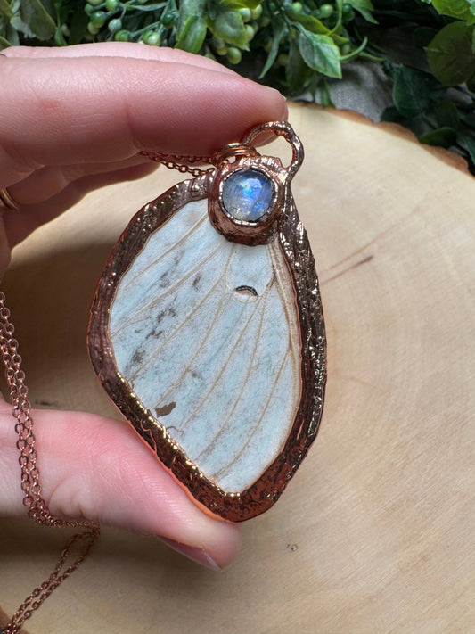 Luna Moth Wing and Moonstone Necklace | Copper Ashes