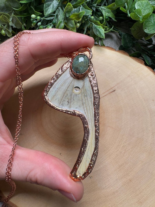 Luna Moth Wing and Turquoise Necklace | Copper Ashes