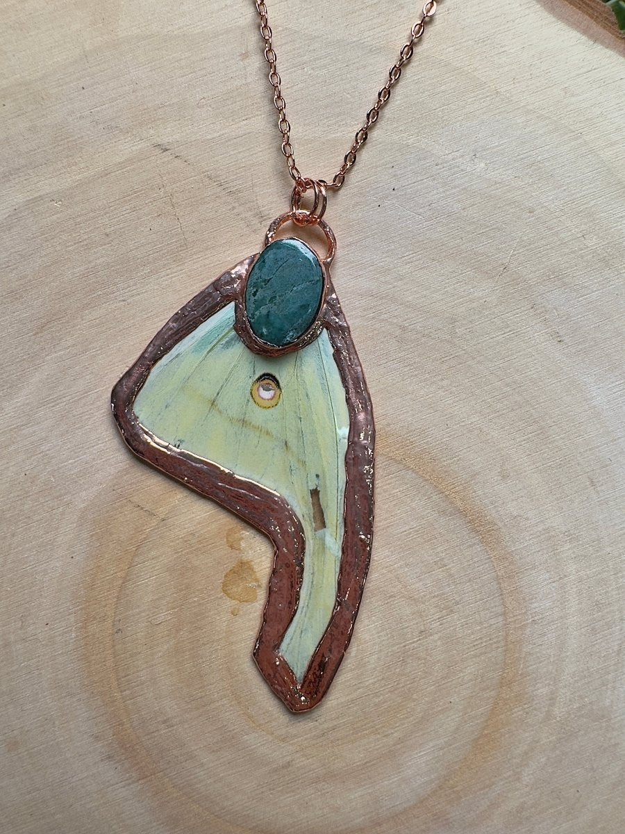 Luna Moth Wing and Turquoise Necklace | Copper Ashes