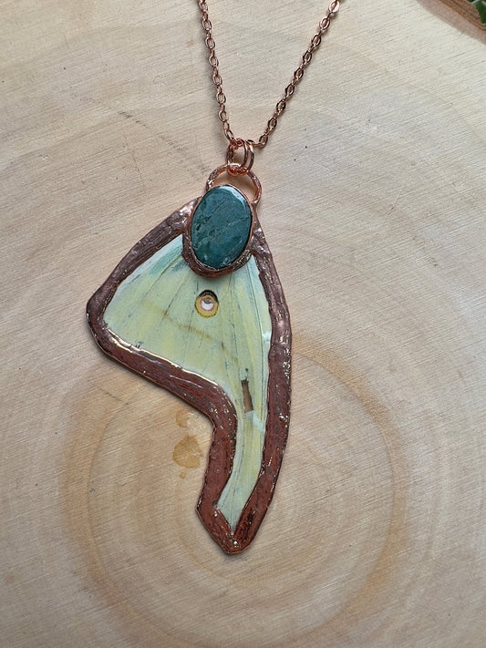 Luna Moth Wing and Turquoise Necklace | Copper Ashes