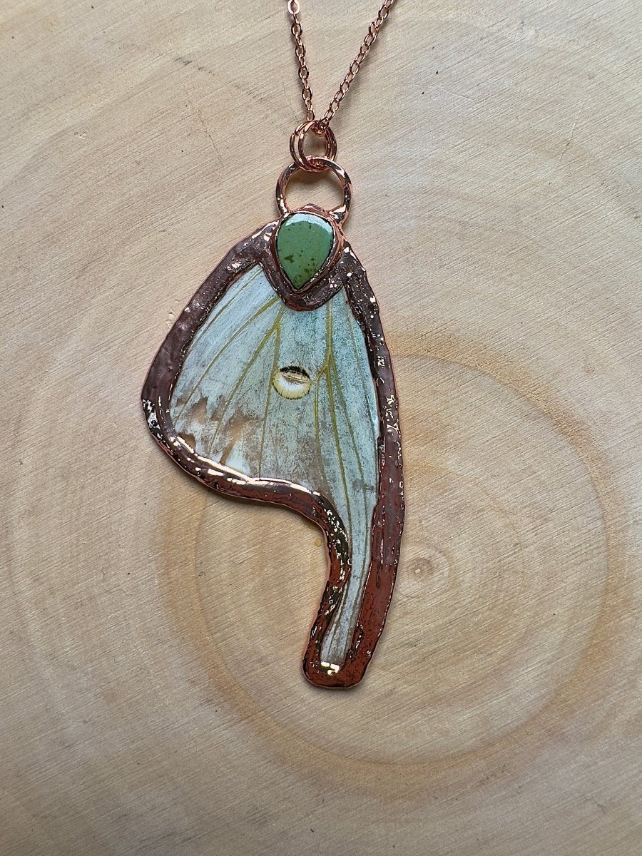 Luna Moth Wing and Turquoise Necklace | Copper Ashes