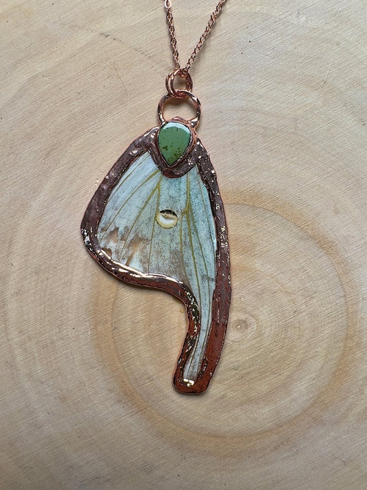 Luna Moth Wing and Turquoise Necklace | Copper Ashes