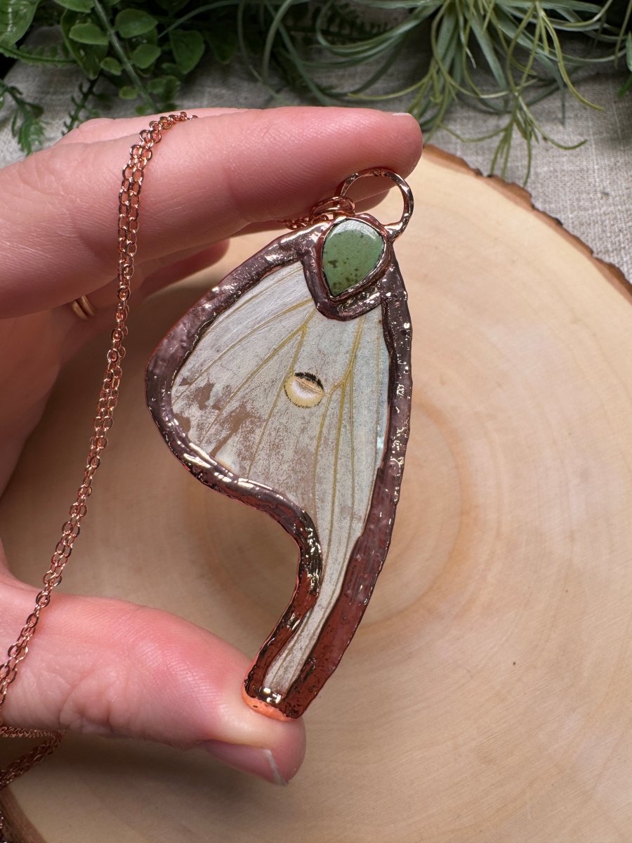 Luna Moth Wing and Turquoise Necklace | Copper Ashes