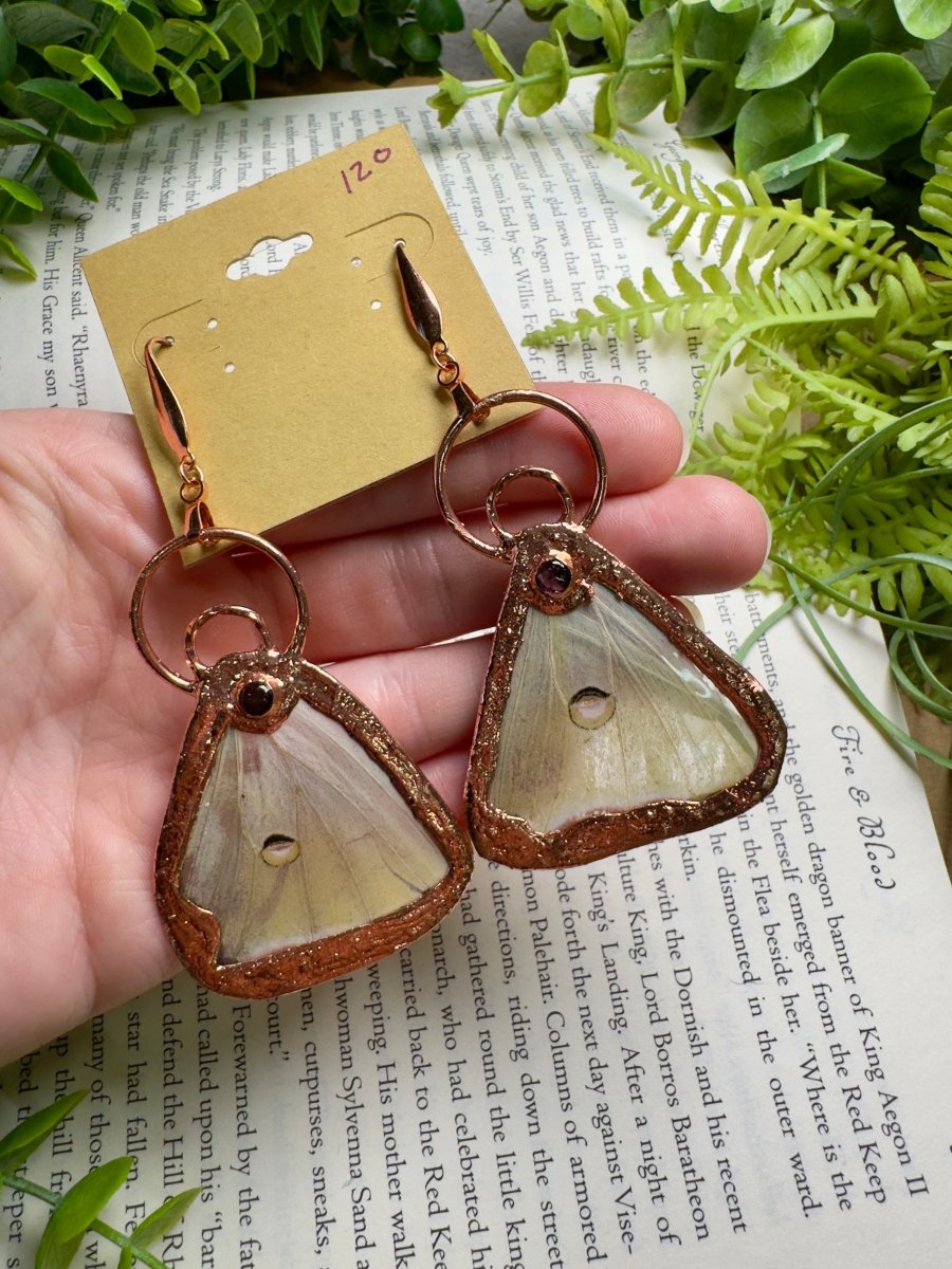 Luna Moth Wing and Watermelon Tourmaline Earrings | Copper Ashes