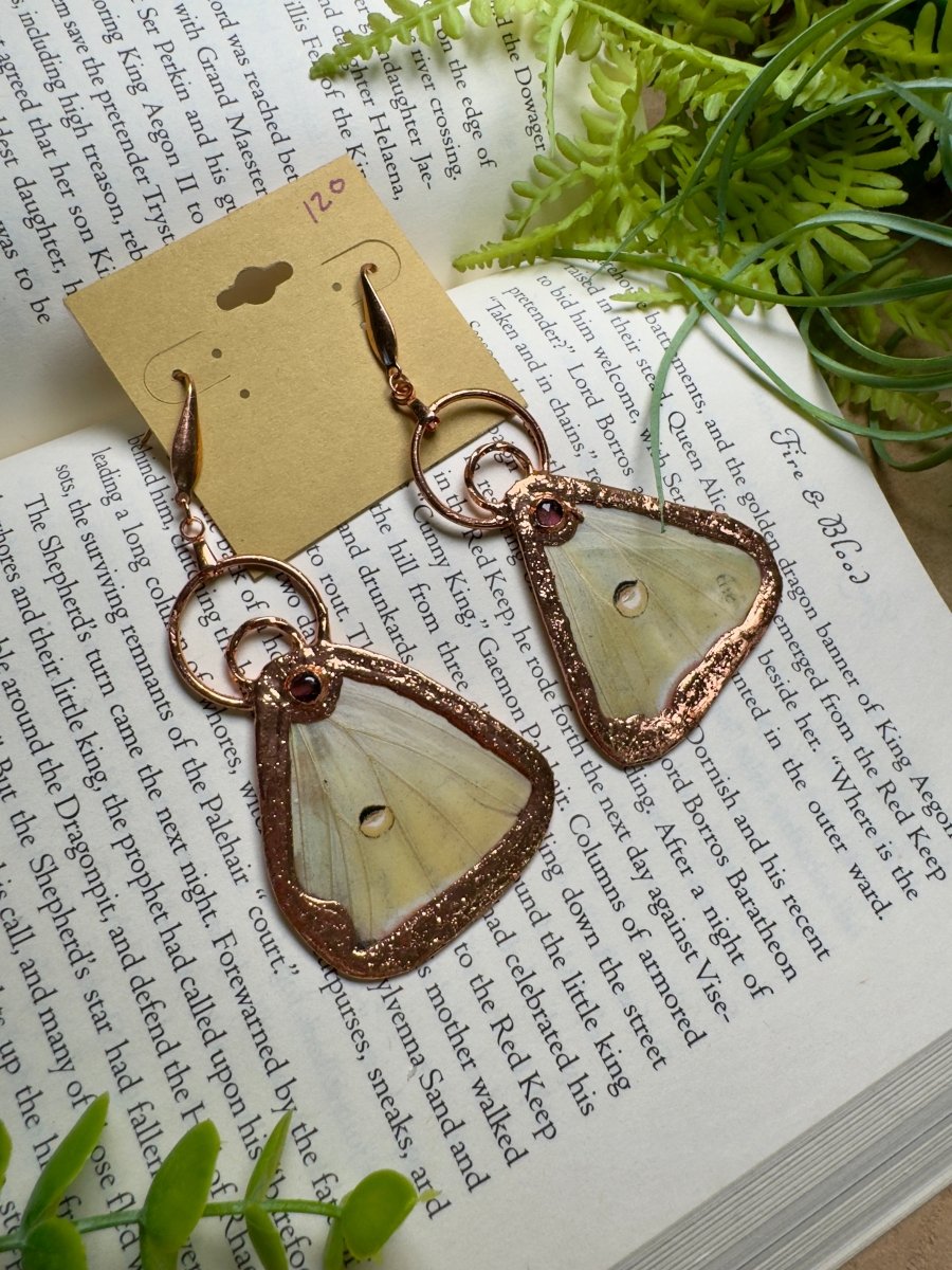 Luna Moth Wing and Watermelon Tourmaline Earrings | Copper Ashes