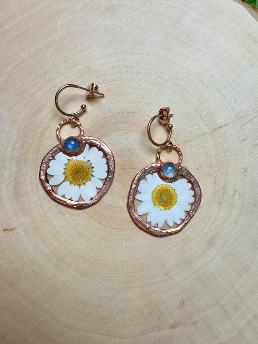 Lunessa - Labradorite and Flower Earrings | Copper Ashes