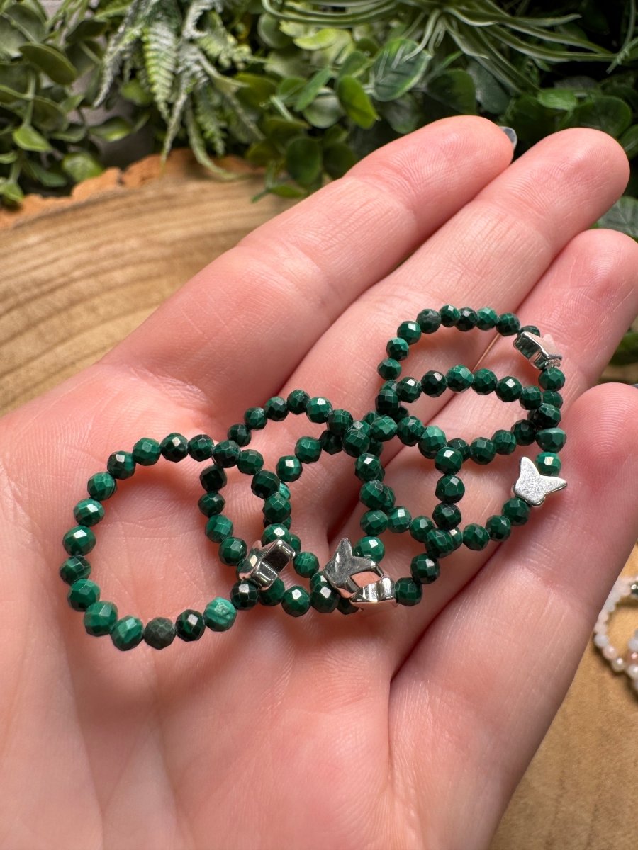 Malachite Butterfly Beaded Stretch Ring | Copper Ashes