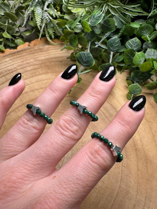 Malachite Butterfly Beaded Stretch Ring | Copper Ashes