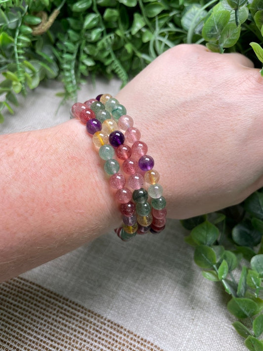 Mixed Strawberry Quartz 6mm Beaded Bracelet | Copper Ashes