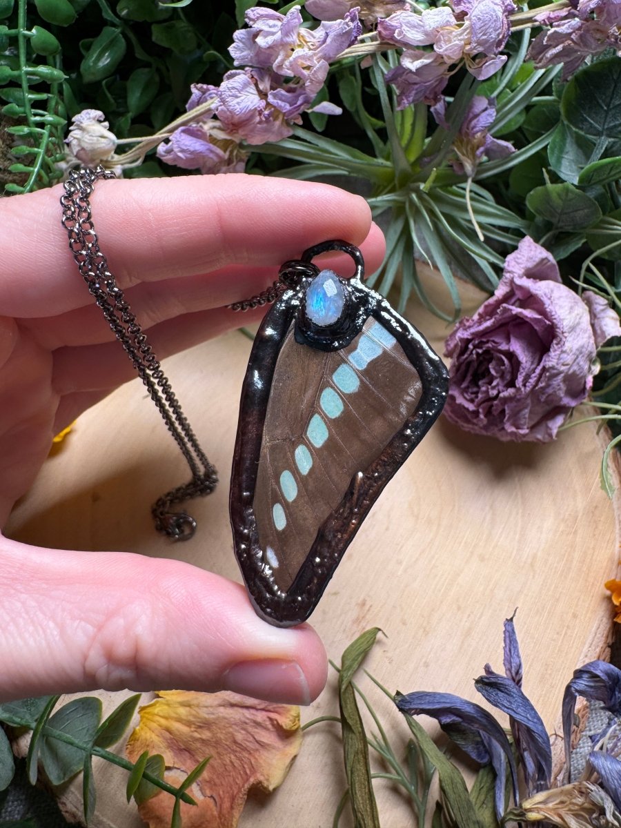 Moonstone and Butterfly Wing Necklace | Copper Ashes