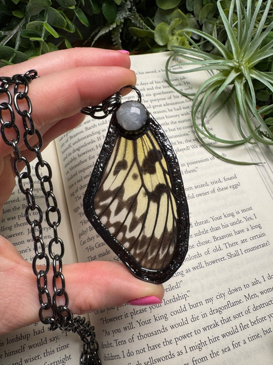 Moonstone and Butterfly Wing Necklace | Copper Ashes