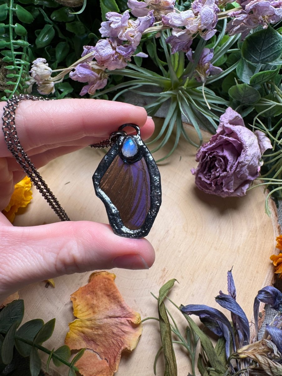 Moonstone and Butterfly Wing Necklace | Copper Ashes