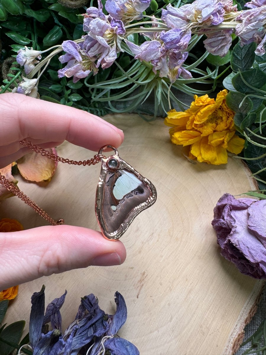Moonstone and Butterfly Wing Necklace | Copper Ashes