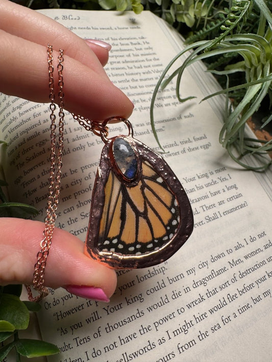 Moonstone and Butterfly Wing Necklace | Copper Ashes