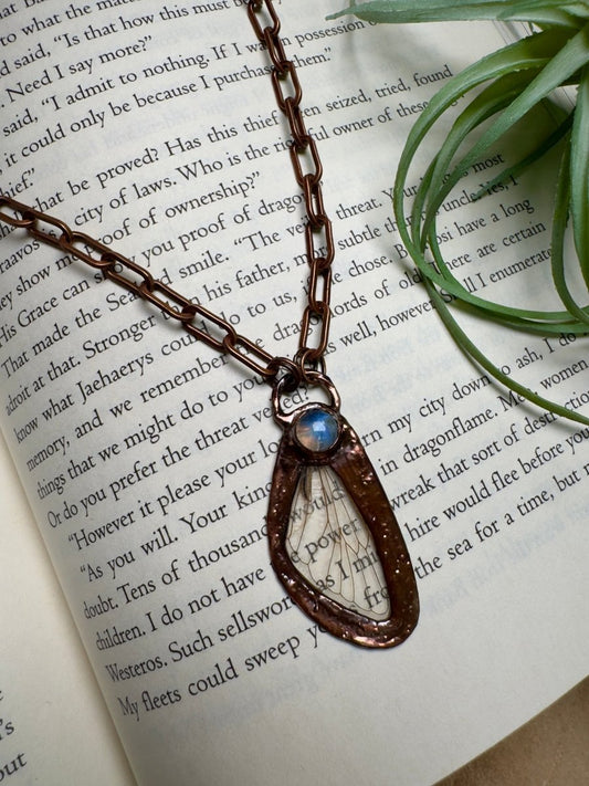 Moonstone and Cicada Wing Necklace | Copper Ashes