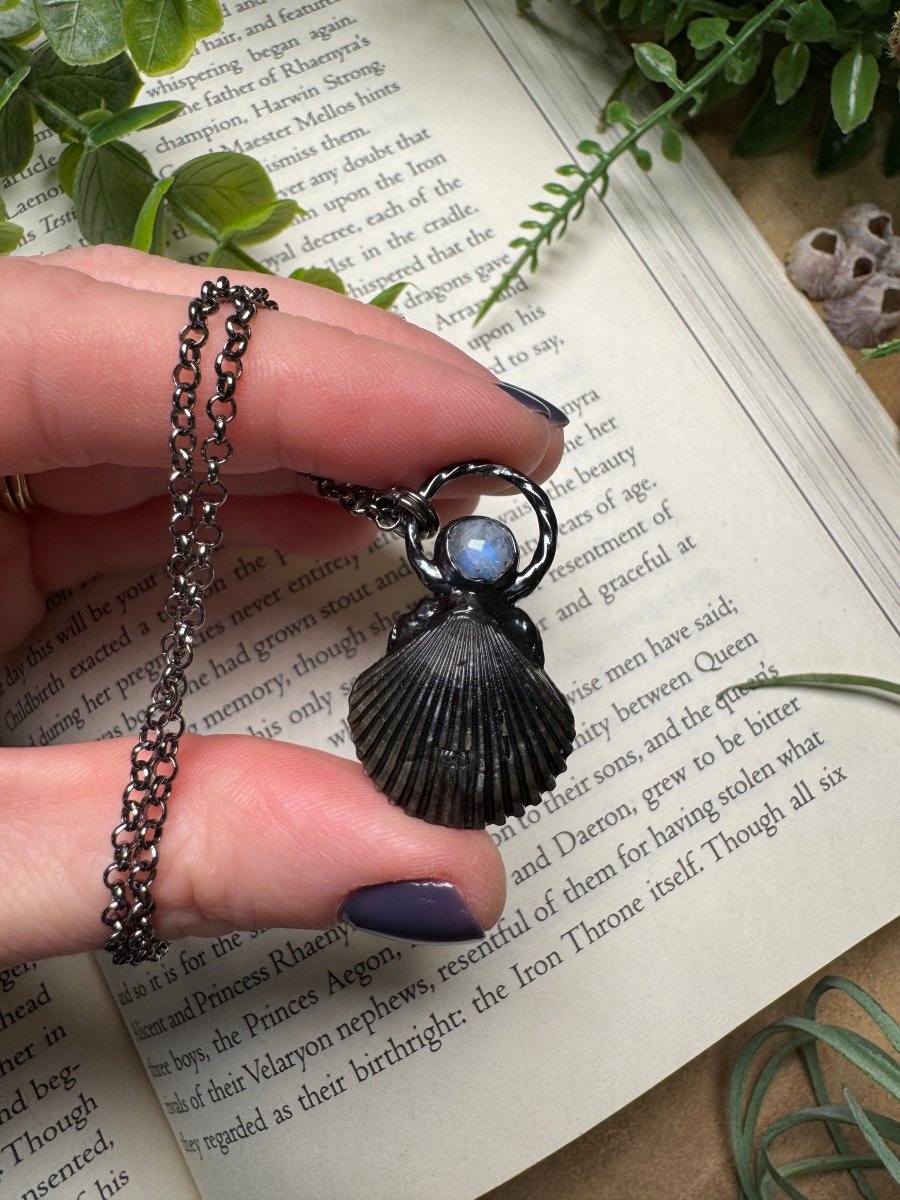 Moonstone and Scallop Shell Necklace | Copper Ashes