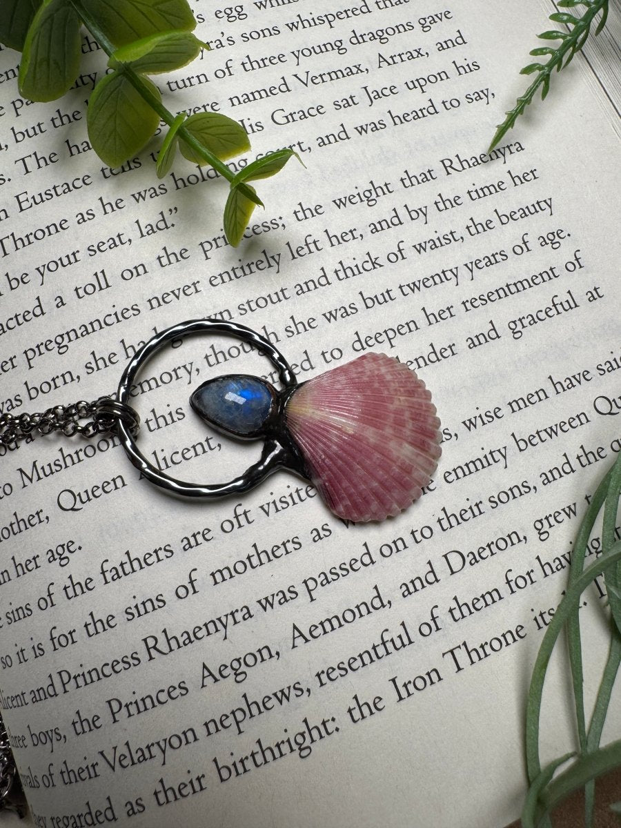 Moonstone and Scallop Shell Necklace | Copper Ashes