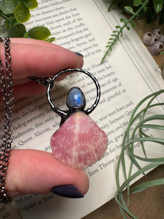 Moonstone and Scallop Shell Necklace | Copper Ashes