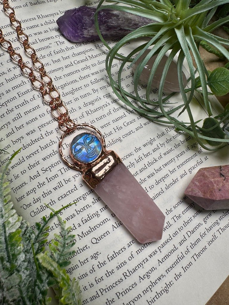 Moonstone Goddess and Rose Quartz Necklace | Copper Ashes