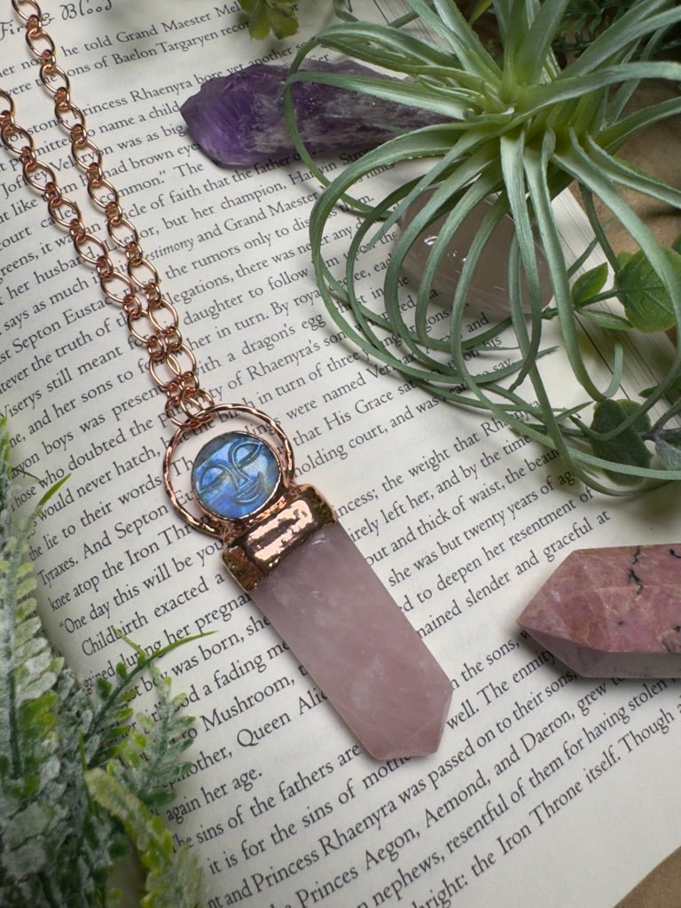 Moonstone Goddess and Rose Quartz Necklace | Copper Ashes