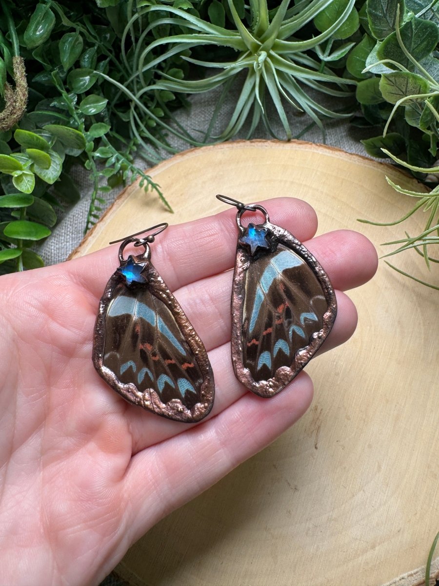 Moonstone Stars and Butterfly Wing Earrings | Copper Ashes
