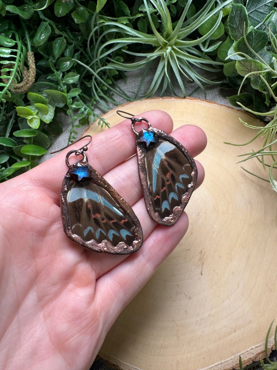 Moonstone Stars and Butterfly Wing Earrings | Copper Ashes