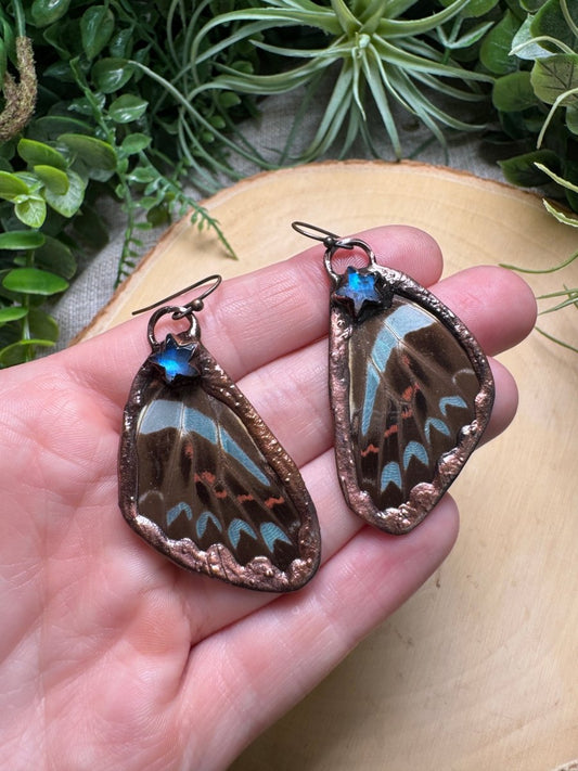 Moonstone Stars and Butterfly Wing Earrings | Copper Ashes