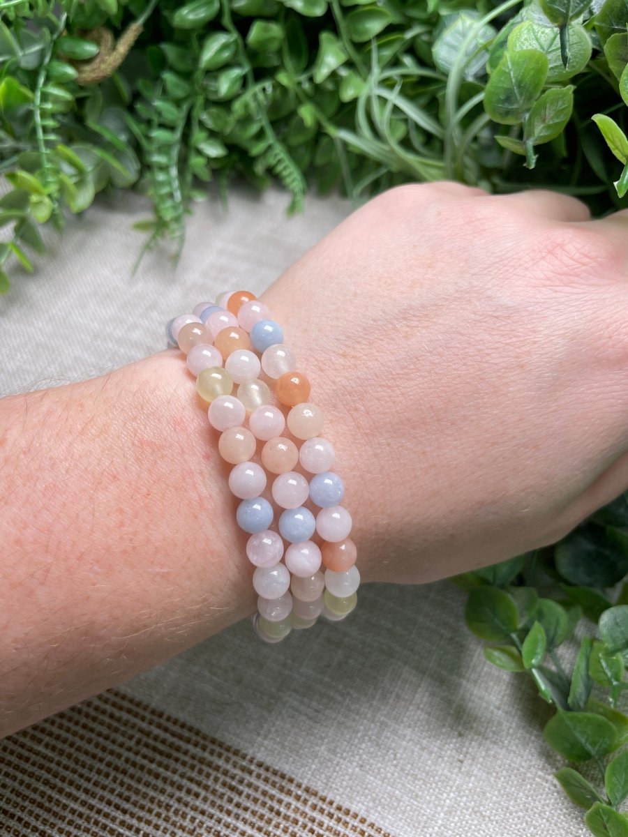 Morganite 6mm Beaded Bracelet | Copper Ashes