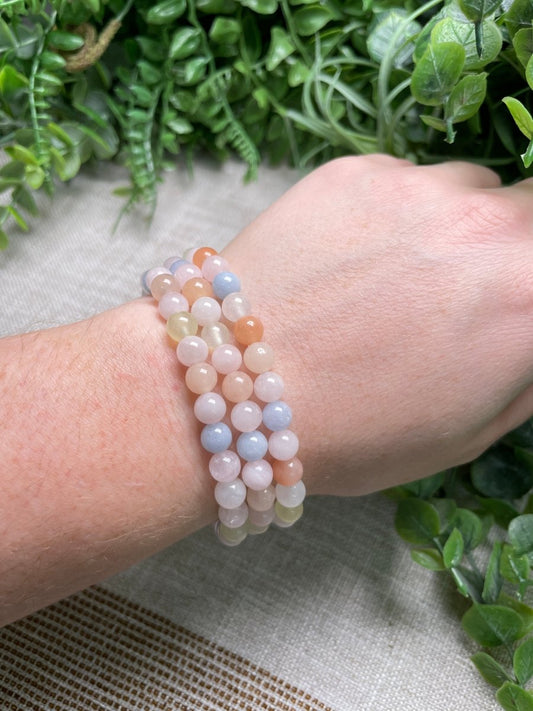 Morganite 6mm Beaded Bracelet | Copper Ashes