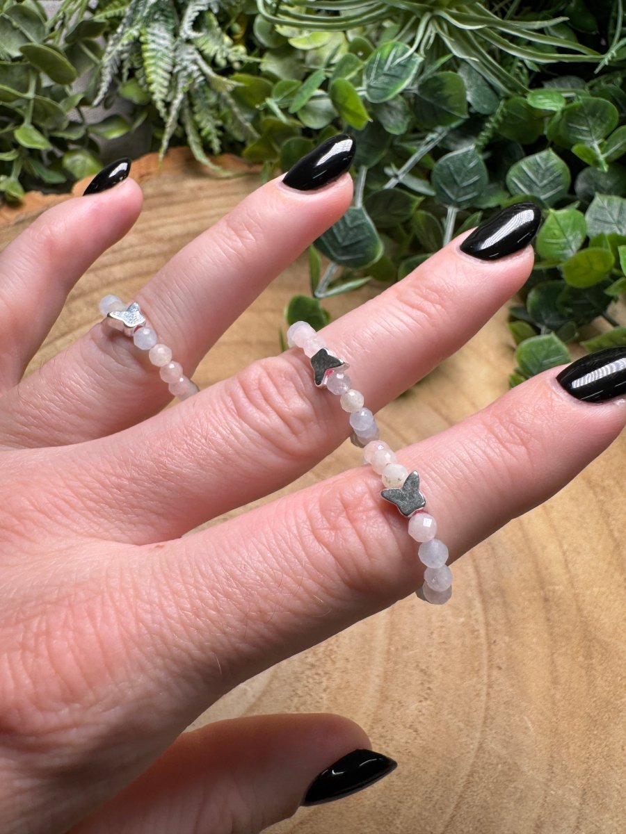 Morganite Butterfly Beaded Stretch Ring | Copper Ashes