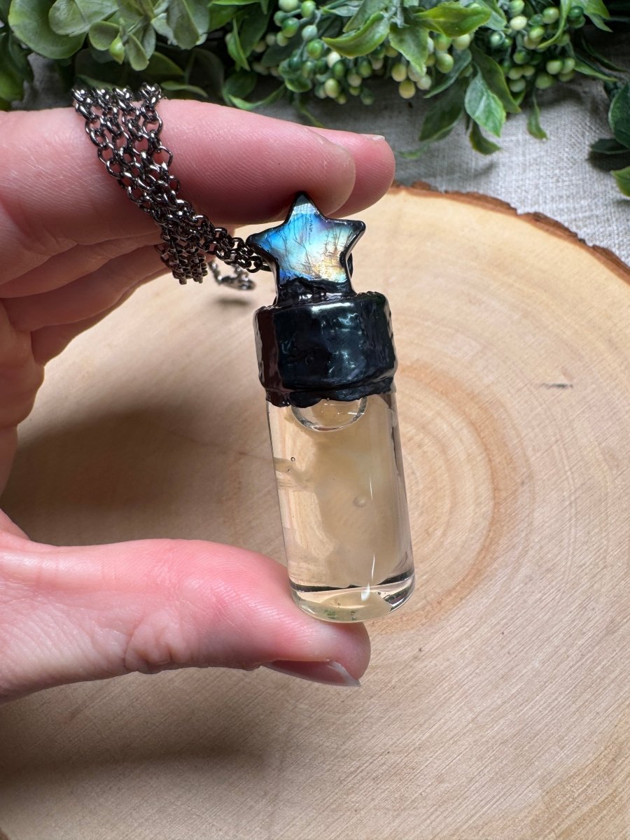 Mortessa - Wet Specimen Ghost Pinkie Mouse and Moonstone Star Necklace | Copper Ashes