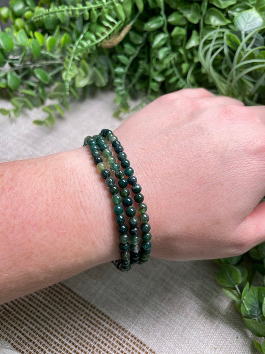 Moss Agate 4mm Beaded Bracelet | Copper Ashes