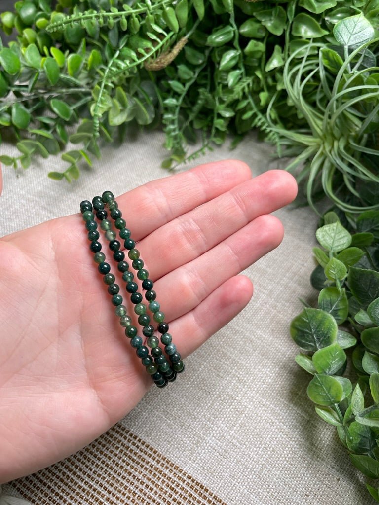Moss Agate 4mm Beaded Bracelet | Copper Ashes