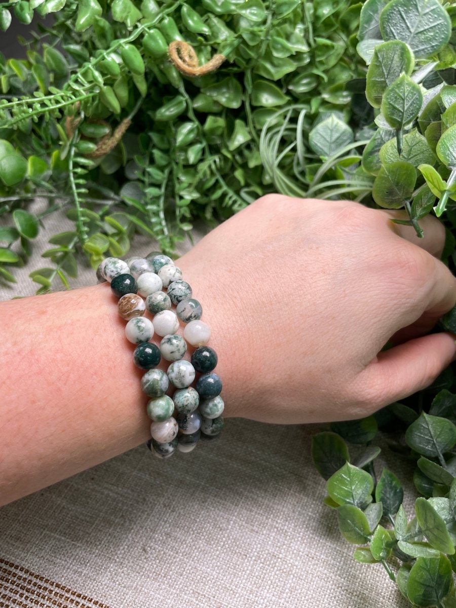 Moss Agate 8mm Beaded Bracelet | Copper Ashes