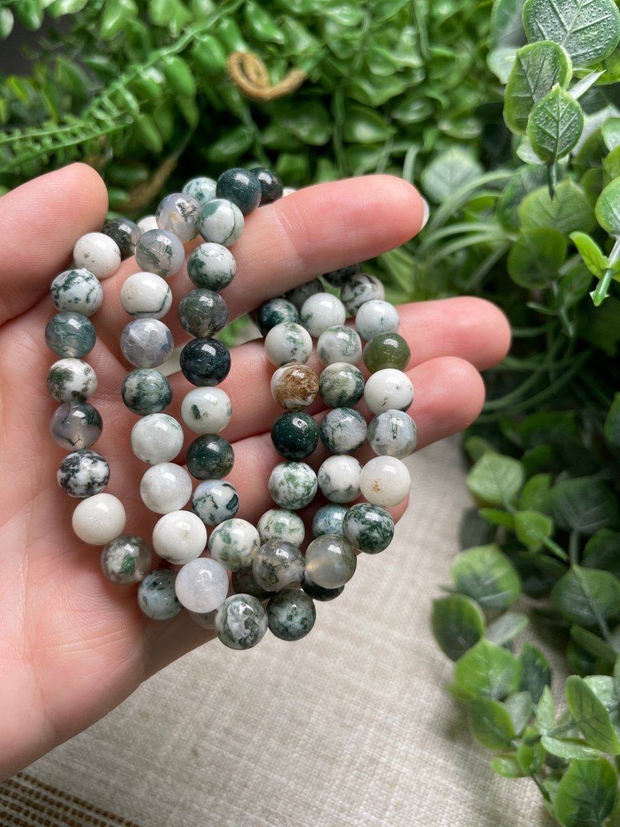 Moss Agate 8mm Beaded Bracelet | Copper Ashes