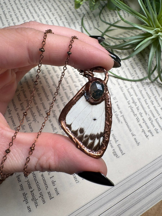 Moss Agate and Butterfly Wing Necklace | Copper Ashes